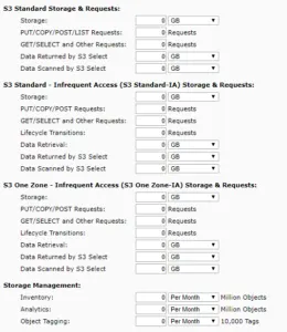 S3 storage cost estimator