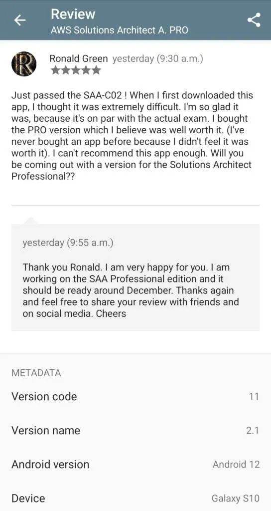 Testimonial - I passed aws solutions architect exam with this App and Book from Djamgatech 