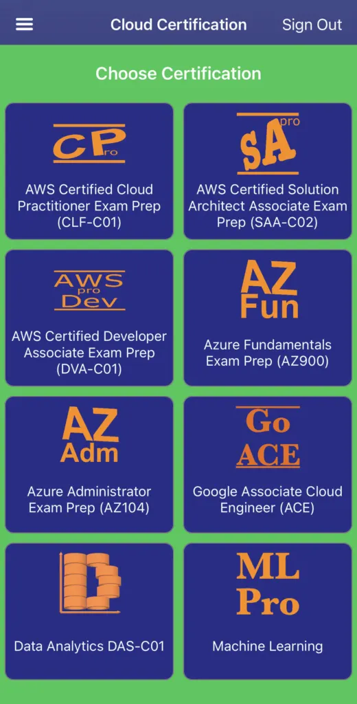 AWS Azure Google Cloud Cloud Certification Exam Prep App