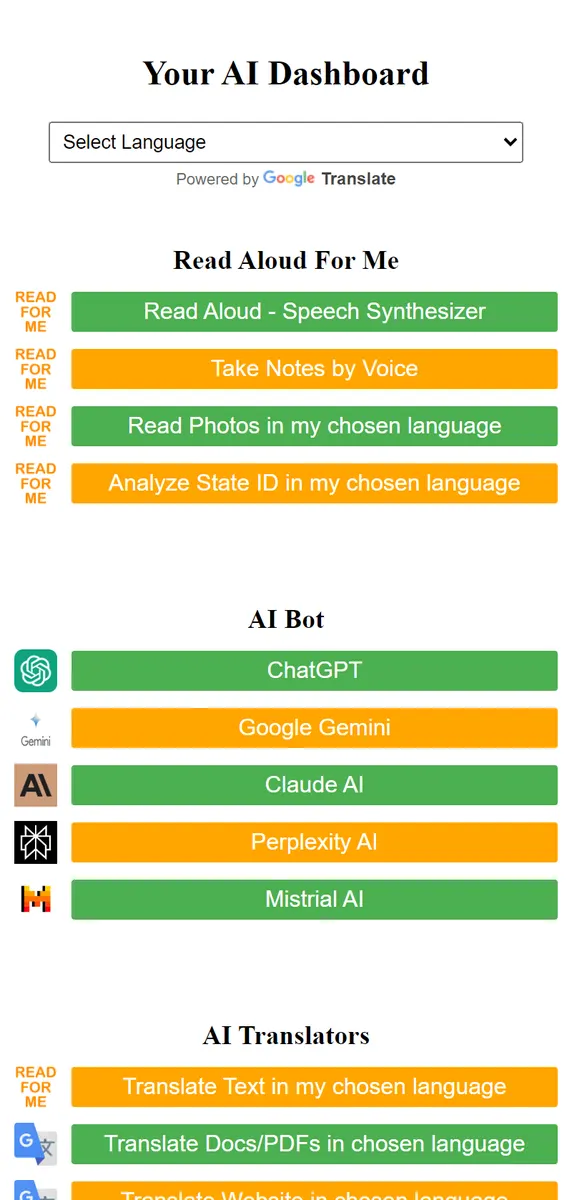 Unlock the power of AI with "Read Aloud For Me" – your ultimate AI Dashboard and Hub. Access all major AI tools in one seamless app, designed to elevate your productivity and streamline your digital experience. Available now on the web at readaloudforme.com and across all your favorite app stores: Apple, Google, and Microsoft. "Read Aloud For Me" brings the future of AI directly to your fingertips, merging convenience with innovation. Whether for work, education, or personal enhancement, our app is your gateway to the most advanced AI technologies. Download today and transform the way you interact with AI tools.
