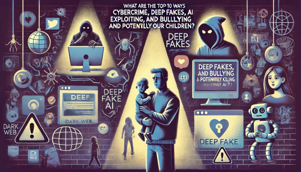 What are the top 10 ways cybercrime, deep fakes, and generative AI are exploiting, bullying and potentially killing our children?