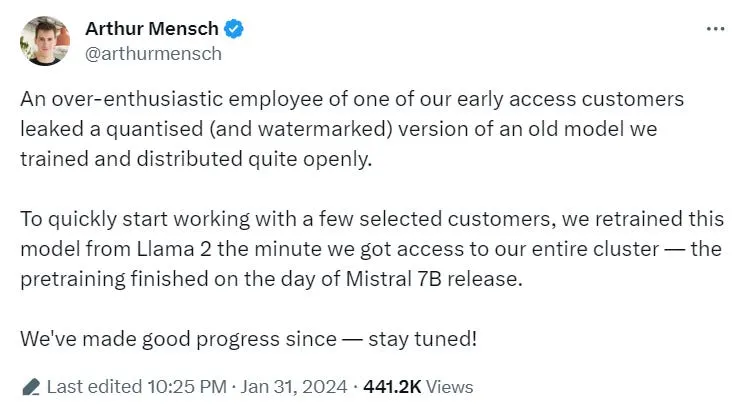 A Daily Chronicle of AI Innovations in February 2024: Mistral CEO confirms ‘leak’ of new open source model nearing GPT-4 performance.